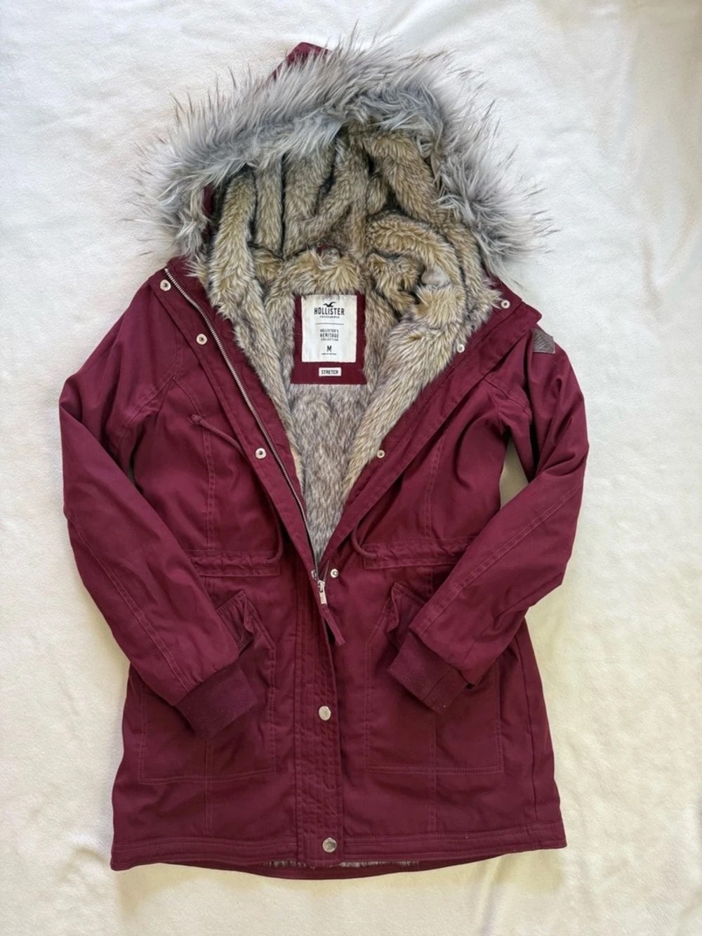 Hollister Women's Faux Fur-Lined Hooded Puffer Coat - Burgundy
